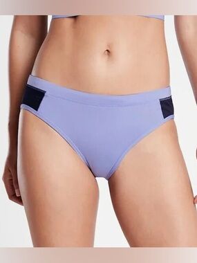 Athleta Cross Train Bikini Bottom Periwinkle with Navy Mesh Panels Sz Medium